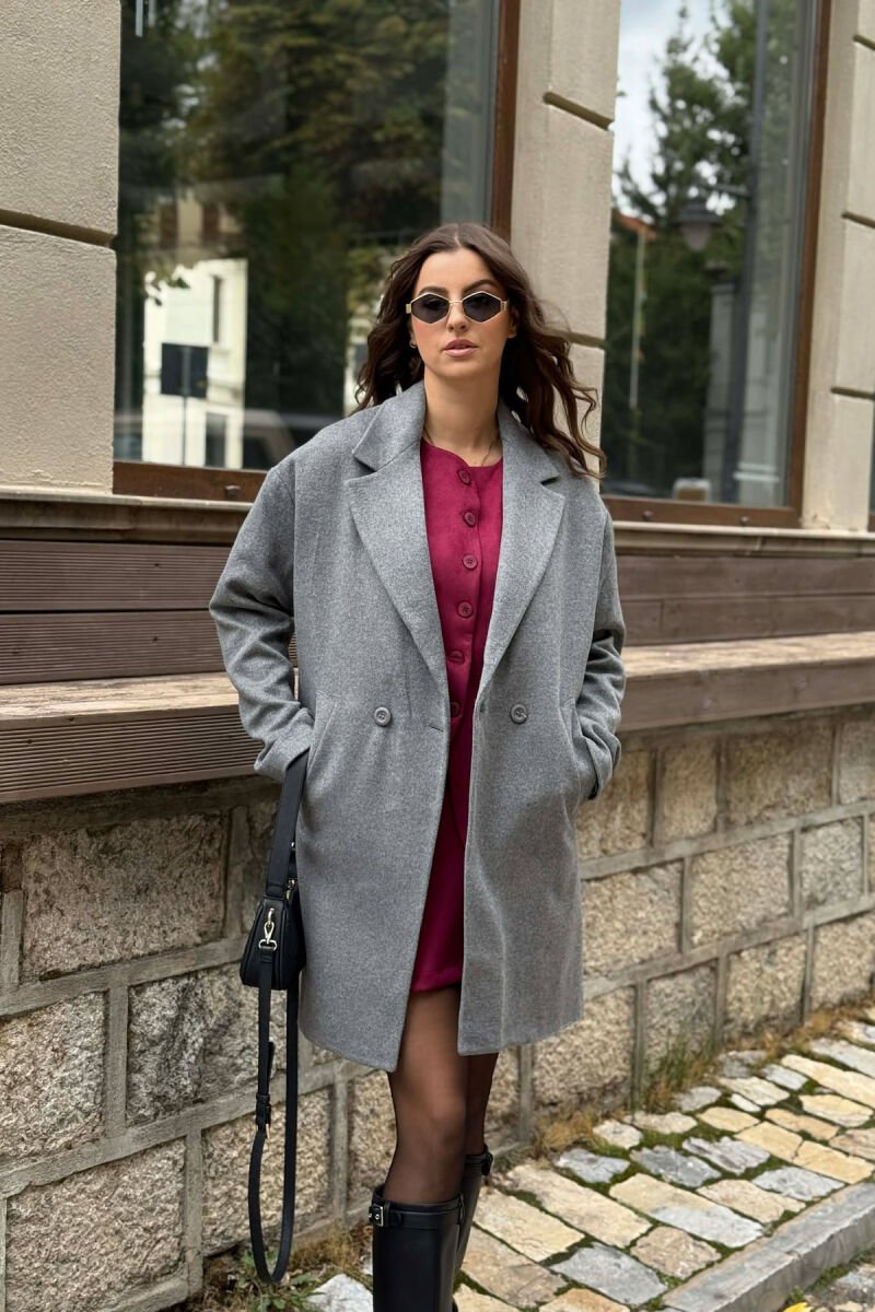 ONE COLOR SIMPLE BUTTONED WOMEN COAT GREY/GRI - 5