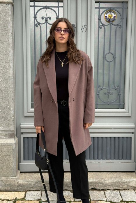 ONE COLOR SIMPLE BUTTONED WOMEN COAT VINEGAR/UTHULL 