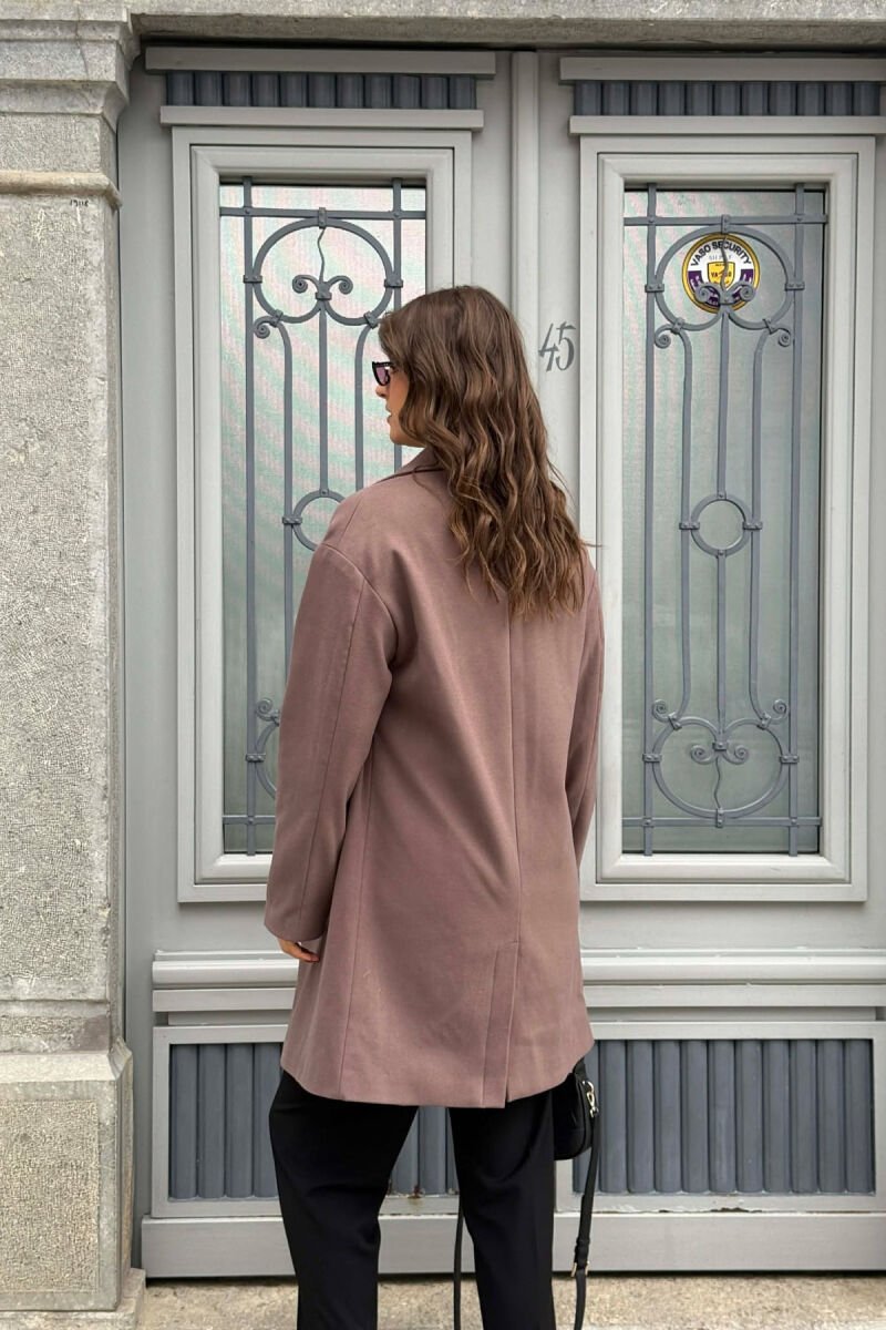 ONE COLOR SIMPLE BUTTONED WOMEN COAT VINEGAR/UTHULL - 3