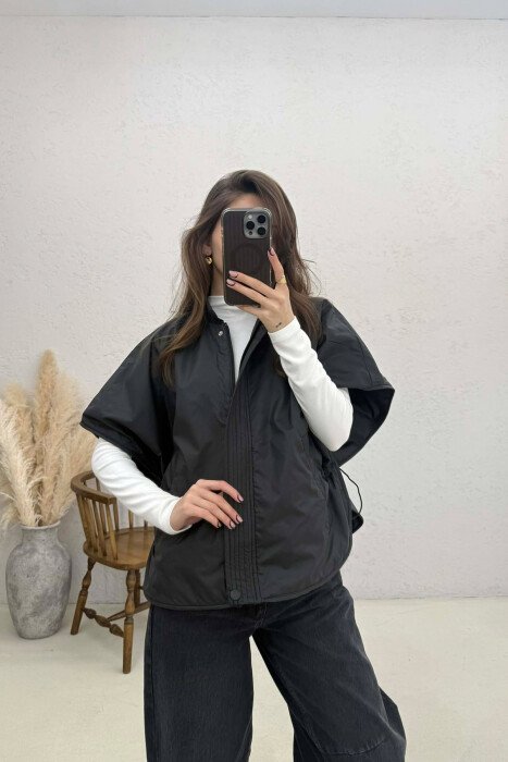 ONE COLOR SIMPLE CAPE WOMEN JACKET BLACK/ E ZEZE - 1
