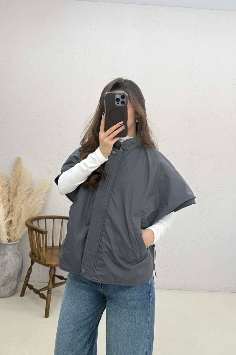 ONE COLOR SIMPLE CAPE WOMEN JACKET DARK GREY/GEE - 1
