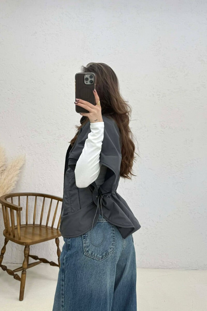 ONE COLOR SIMPLE CAPE WOMEN JACKET DARK GREY/GEE - 2