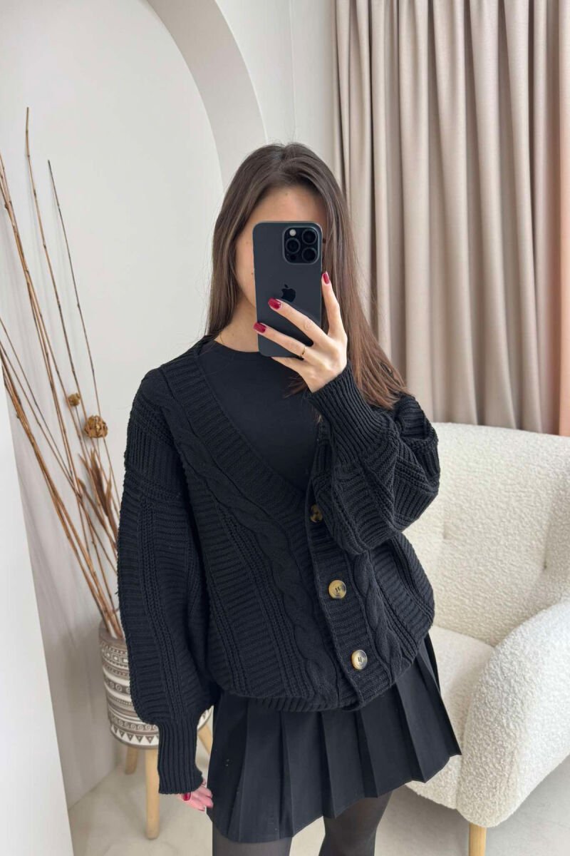 ONE COLOR SIMPLE CARDIGANS WITH BUTTONS FOR WOMAN BLACK/ E ZEZE - 1