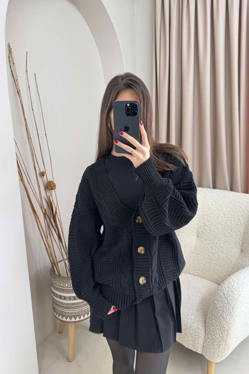 ONE COLOR SIMPLE CARDIGANS WITH BUTTONS FOR WOMAN BLACK/ E ZEZE - 2