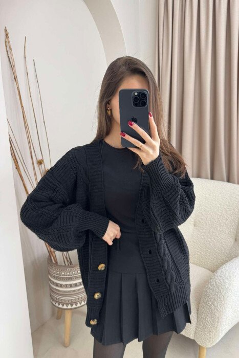 ONE COLOR SIMPLE CARDIGANS WITH BUTTONS FOR WOMAN BLACK/ E ZEZE - 3