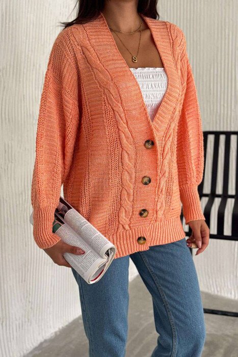 ONE COLOR SIMPLE CARDIGANS WITH BUTTONS FOR WOMAN POWDER/PUDER - KLAUDIO FASHION