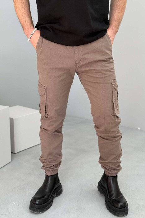 ONE COLOR SIMPLE CARGO MEN PANTS BROWN/KAFE - KLAUDIO FASHION