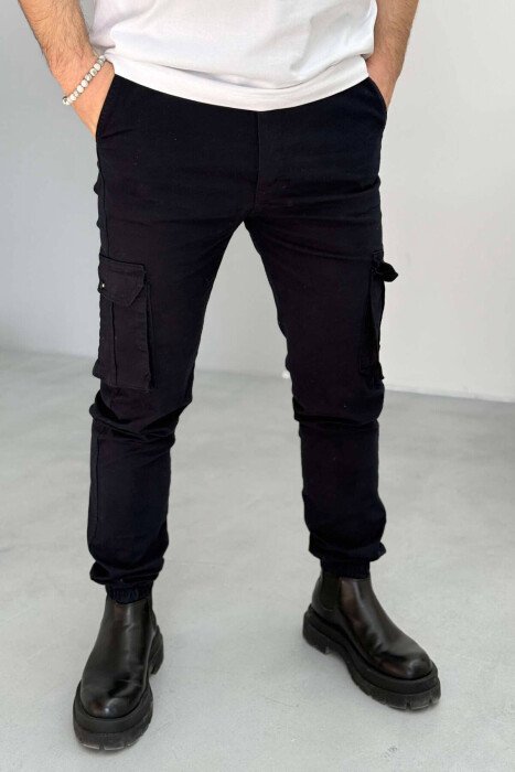 ONE COLOR SIMPLE CARGO MEN PANTS DARK BLUE/BEE 