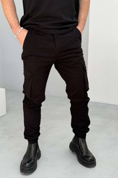 ONE COLOR SIMPLE CARGO MEN PANTS BLACK/ E ZEZE - 1