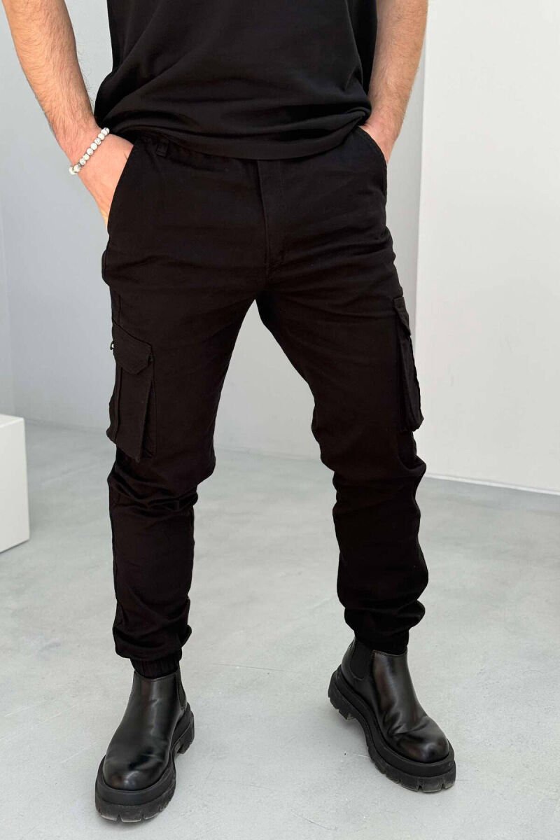 ONE COLOR SIMPLE CARGO MEN PANTS BLACK/ E ZEZE - 1