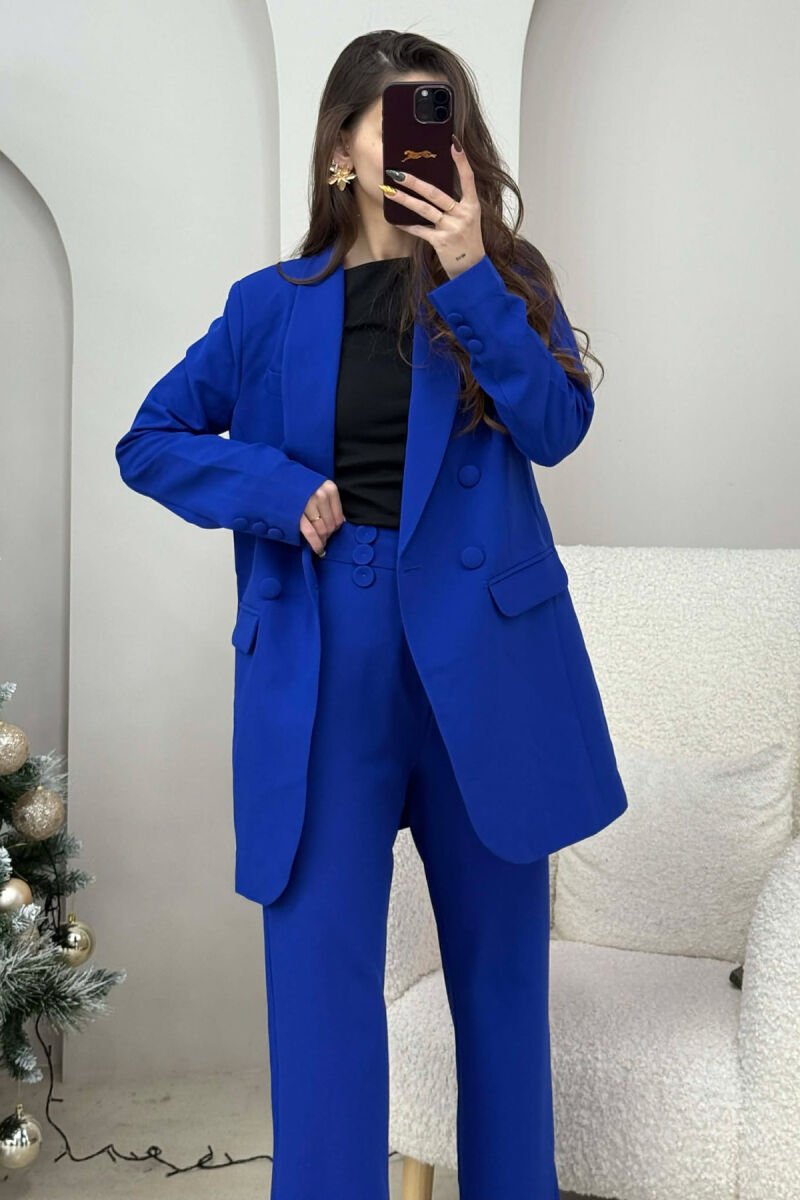 ONE COLOR SIMPLE CLASSIC JACKET+ TROUSERS WOMEN SET BLUE/BLU - 3