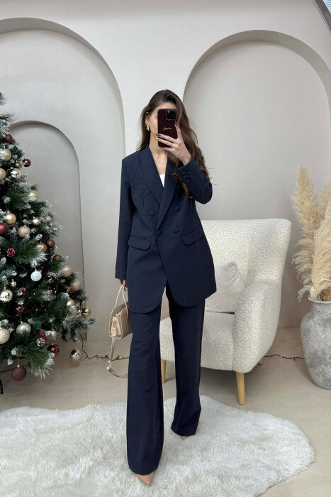 SET NJE NGJYRESH XHAKETE+PANTALLONA KLASIKE PER FEMRA NE NGJYRE BLU TE ERRET - KLAUDIO FASHION