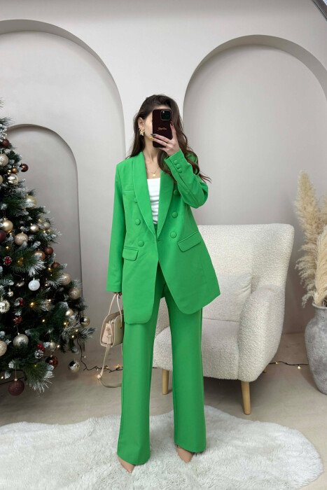 SET NJE NGJYRESH XHAKETE+PANTALLONA KLASIKE PER FEMRA NE NGJYRE JESHILE - KLAUDIO FASHION