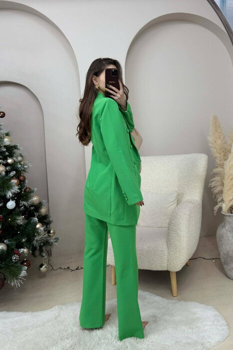 ONE COLOR SIMPLE CLASSIC JACKET+ TROUSERS WOMEN SET GREEN/JESHILE - 2