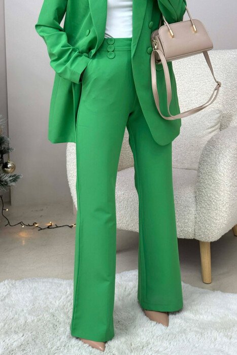 ONE COLOR SIMPLE CLASSIC JACKET+ TROUSERS WOMEN SET GREEN/JESHILE - 4