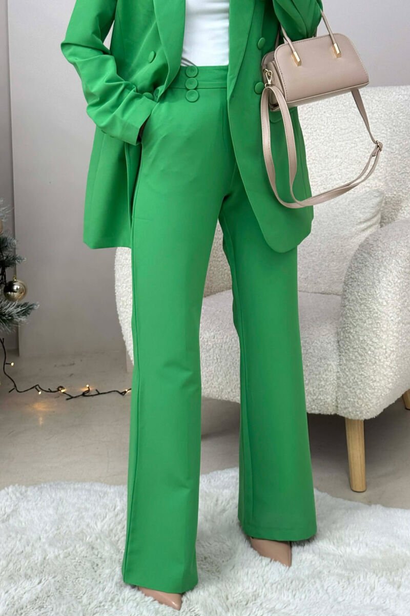 ONE COLOR SIMPLE CLASSIC JACKET+ TROUSERS WOMEN SET GREEN/JESHILE - 4