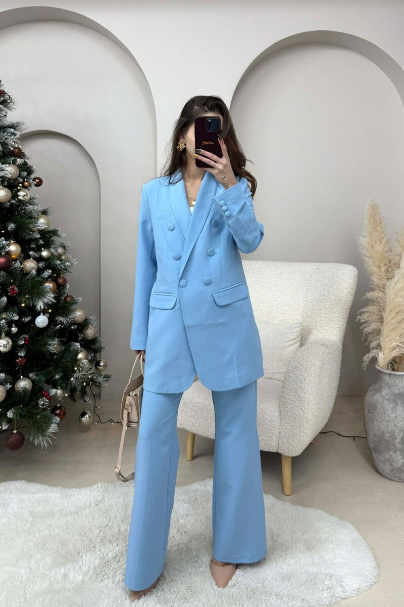 ONE COLOR SIMPLE CLASSIC JACKET+ TROUSERS WOMEN SET LIGHTBLUE/BZ - 1