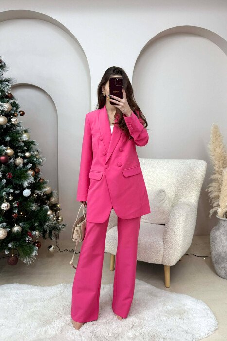ONE COLOR SIMPLE CLASSIC JACKET+ TROUSERS WOMEN SET PINK/ROZE 