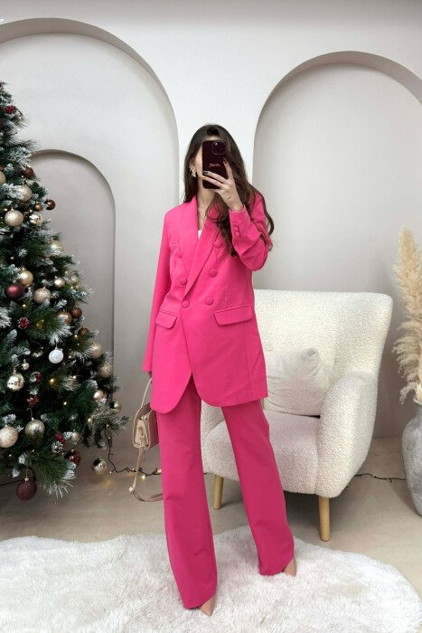 ONE COLOR SIMPLE CLASSIC JACKET+ TROUSERS WOMEN SET PINK/ROZE - 5