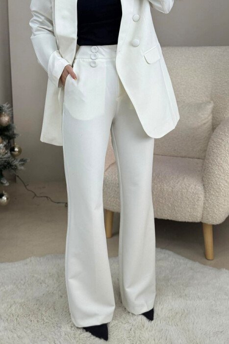 ONE COLOR SIMPLE CLASSIC JACKET+ TROUSERS WOMEN SET WHITE-E BARDHE - 3