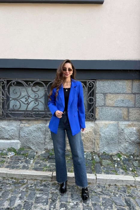 ONE COLOR SIMPLE CLASSIC WOMAN JACKET BLUE/BLU - 4