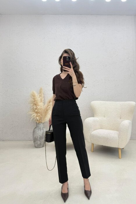 ONE COLOR SIMPLE CLASSIC WOMAN TROUSERS BLACK/ E ZEZE - 1