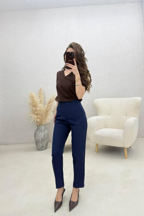 ONE COLOR SIMPLE CLASSIC WOMAN TROUSERS BLUE/BLU 