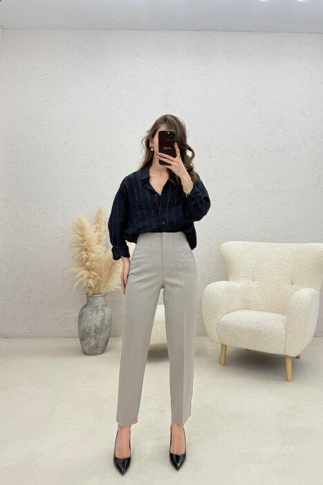 ONE COLOR SIMPLE CLASSIC WOMAN TROUSERS LIGHT GREY/GZ 