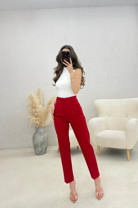 ONE COLOR SIMPLE CLASSIC WOMAN TROUSERS RED/E KUQE - 1