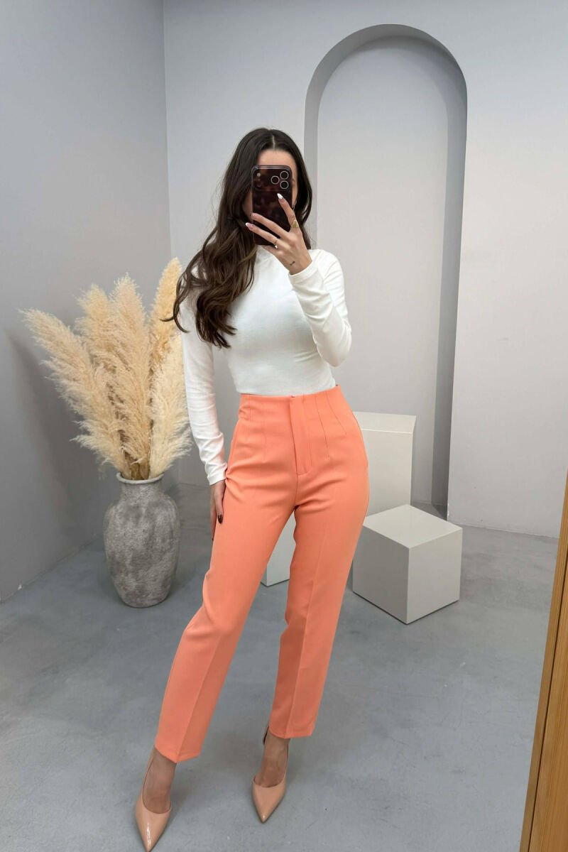 ONE COLOR SIMPLE CLASSIC WOMAN TROUSERS SALMON/SALMON - 1