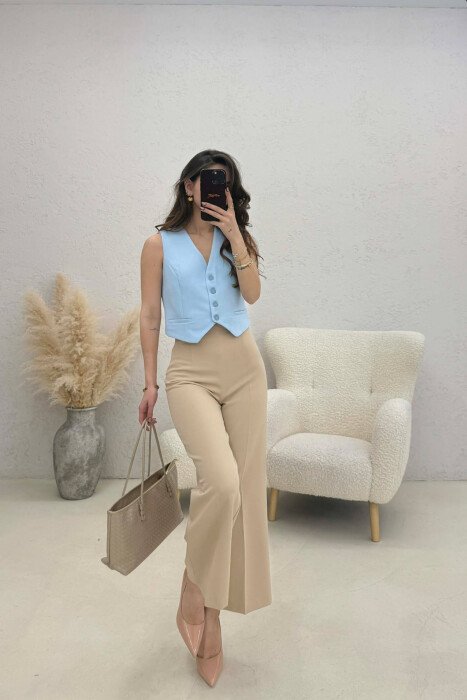 ONE COLOR SIMPLE CLASSIC WOMAN VEST BABY BLUE/BLU BY - 1