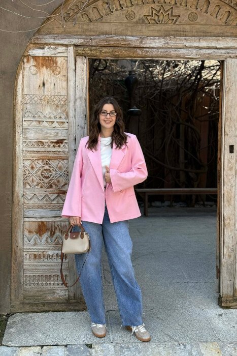 ONE COLOR SIMPLE CLASSIC WOMEN JACKET PINK/ROZE - KLAUDIO FASHION