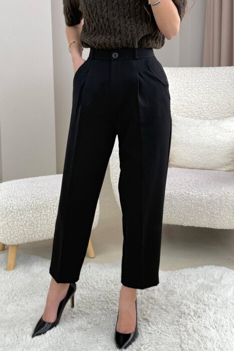 ONE COLOR SIMPLE CLASSIC WOMEN TROUSERS BLACK/ E ZEZE - 4