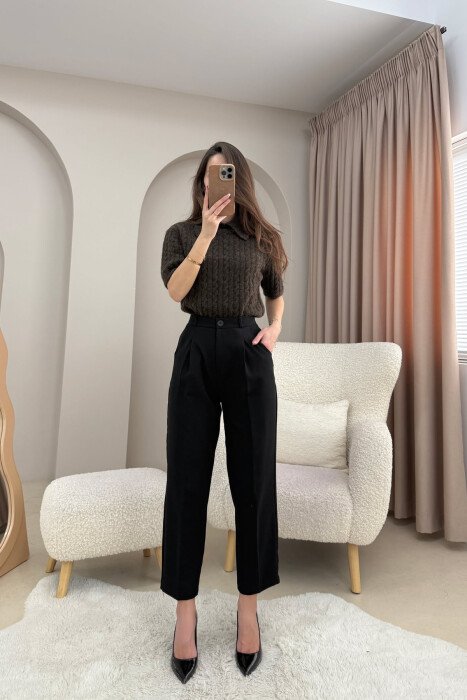 ONE COLOR SIMPLE CLASSIC WOMEN TROUSERS BLACK/ E ZEZE - KLAUDIO FASHION