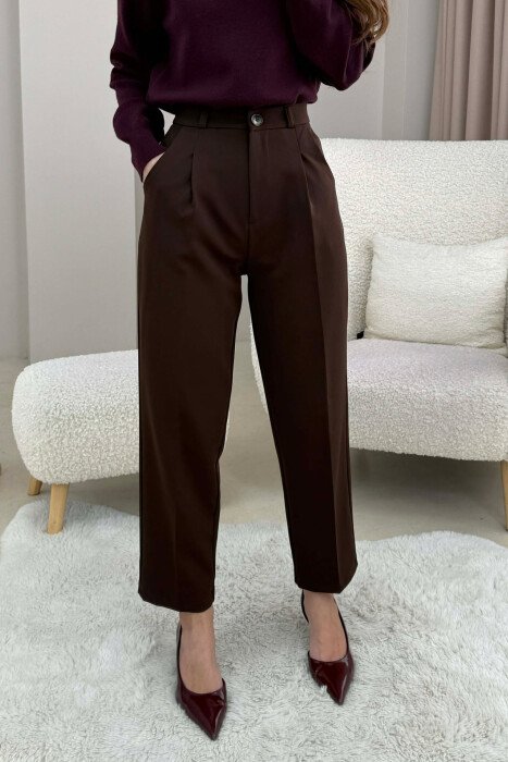 ONE COLOR SIMPLE CLASSIC WOMEN TROUSERS BROWN/KAFE - 3