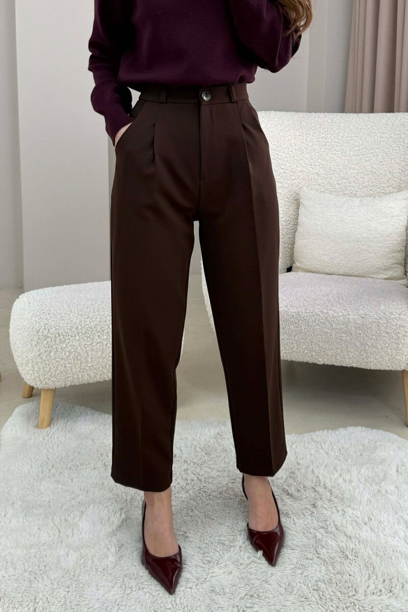 ONE COLOR SIMPLE CLASSIC WOMEN TROUSERS BROWN/KAFE - 3