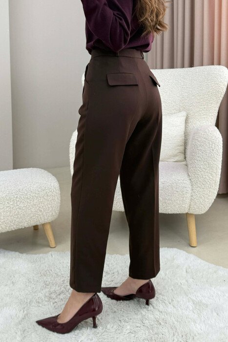 ONE COLOR SIMPLE CLASSIC WOMEN TROUSERS BROWN/KAFE - 4