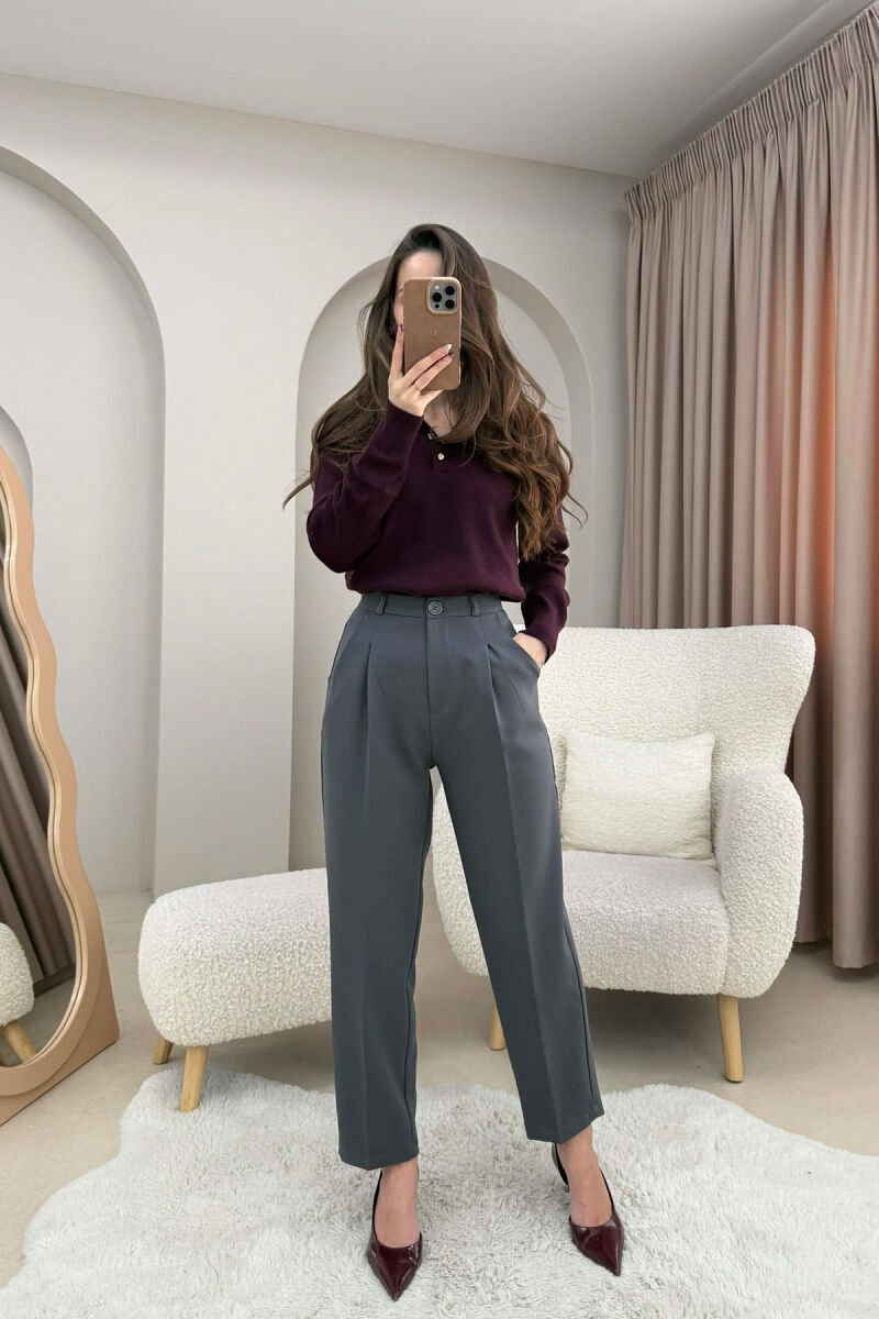 ONE COLOR SIMPLE CLASSIC WOMEN TROUSERS DARK GREY/GEE - 1