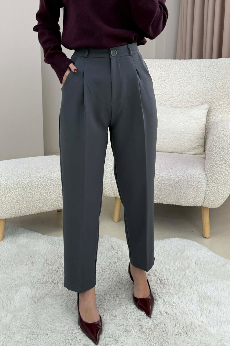 ONE COLOR SIMPLE CLASSIC WOMEN TROUSERS DARK GREY/GEE - 2