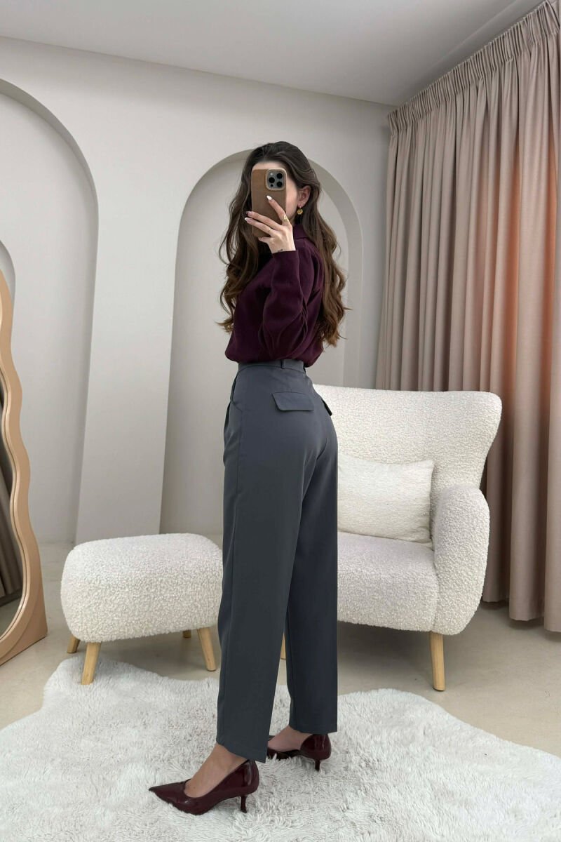ONE COLOR SIMPLE CLASSIC WOMEN TROUSERS DARK GREY/GEE - 3