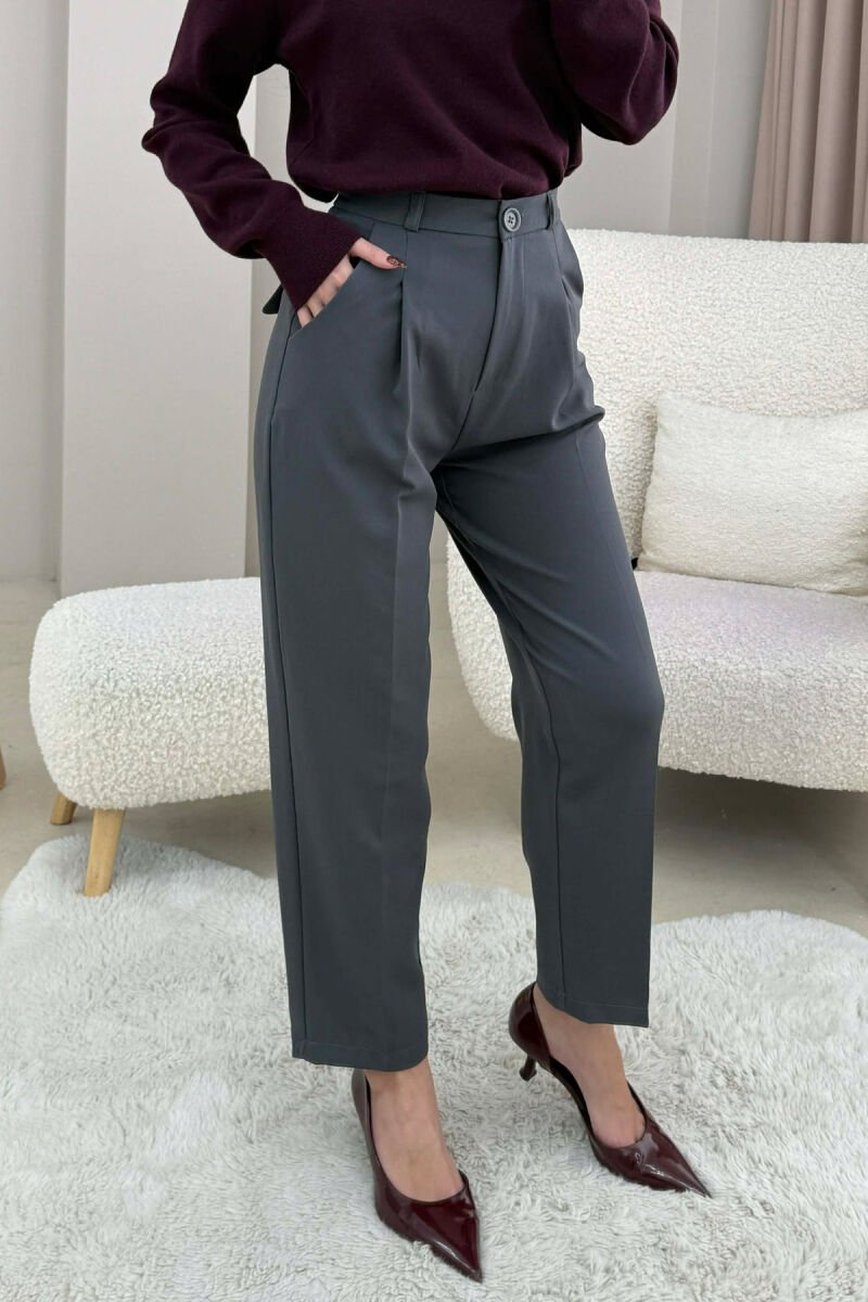 ONE COLOR SIMPLE CLASSIC WOMEN TROUSERS DARK GREY/GEE - 4