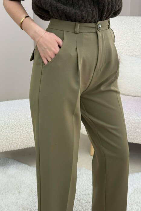 ONE COLOR SIMPLE CLASSIC WOMEN TROUSERS OLIVE/ULLI - 2