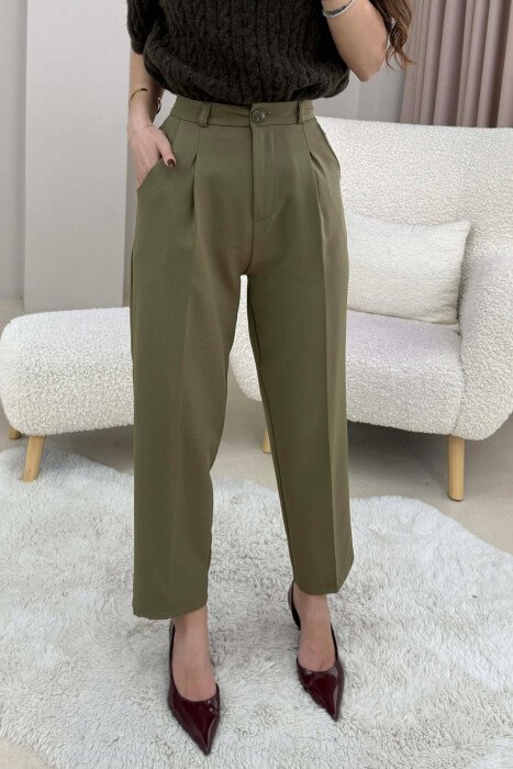 ONE COLOR SIMPLE CLASSIC WOMEN TROUSERS OLIVE/ULLI - 3