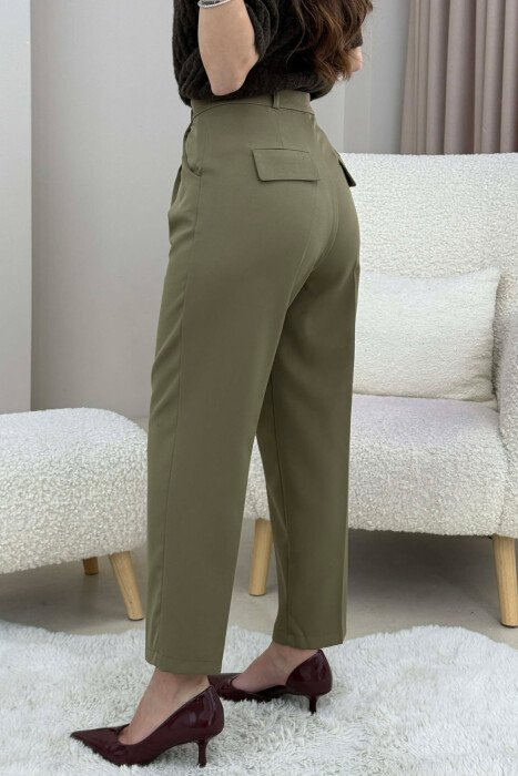 ONE COLOR SIMPLE CLASSIC WOMEN TROUSERS OLIVE/ULLI - 4