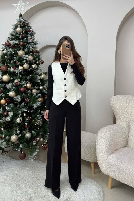 ONE COLOR SIMPLE CLASSIC WOMEN VEST ANTIQUEWHITE/ANTIKE - 1
