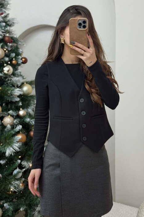 ONE COLOR SIMPLE CLASSIC WOMEN VEST BLACK/ E ZEZE - 3