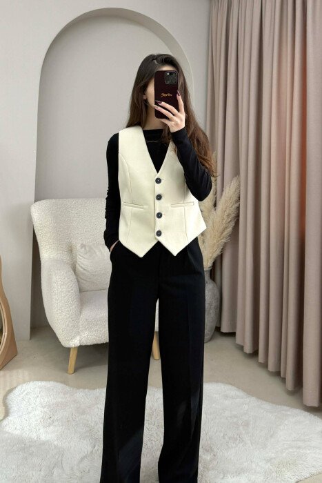 ONE COLOR SIMPLE CLASSIC WOMEN VEST CREAM/KREM 