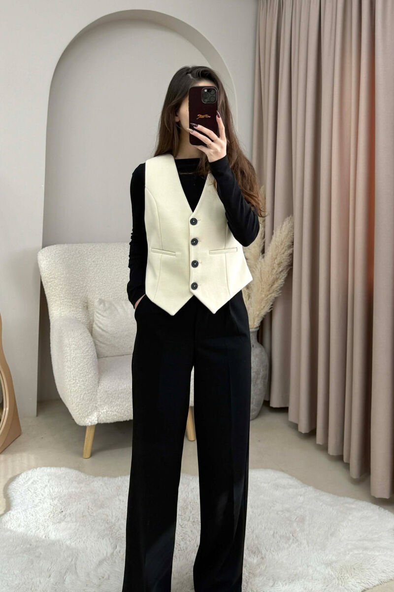ONE COLOR SIMPLE CLASSIC WOMEN VEST CREAM/KREM - 1
