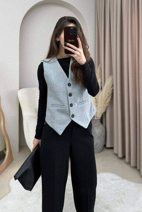 ONE COLOR SIMPLE CLASSIC WOMEN VEST LIGHT GREY/GZ 
