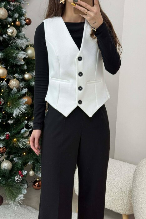 ONE COLOR SIMPLE CLASSIC WOMEN VEST WHITE-E BARDHE - 4